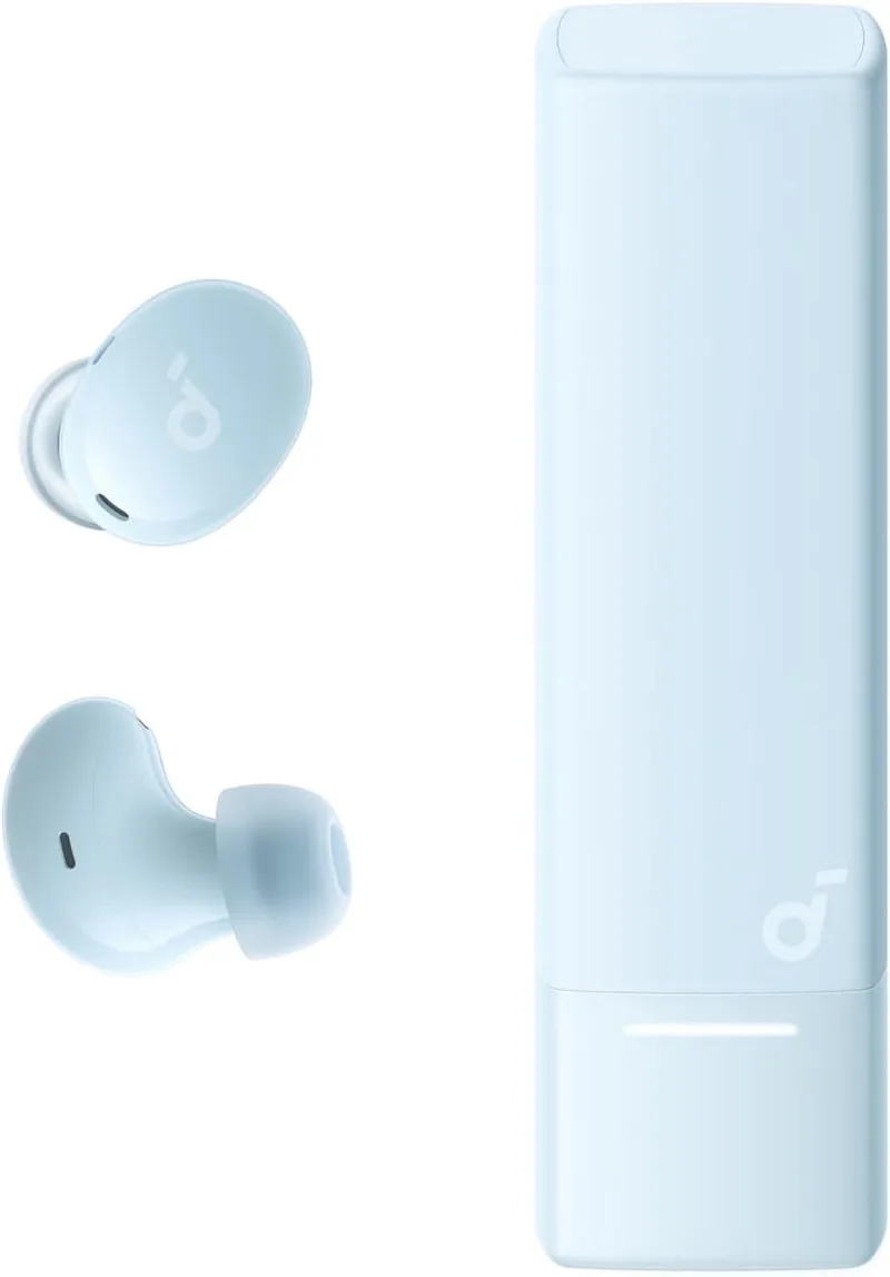 A30i by Anker - Noise Cancelling Oordopjes - Lipstickvormig Design - Compact Formaat - Lichtgewicht Comfort - Helder Geluid - 24 Uur Speeltijd - IP54 - Draadloze Oordopjes - Bluetooth 5.4 van Soundcore in Lichtblauw – productfoto