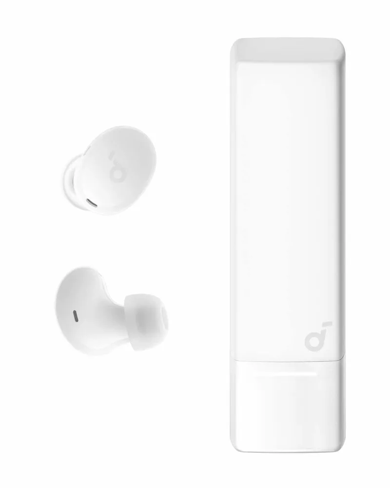 A30i NEW - Noise cancelling oordopjes - Lipstick-vormig ontwerp - Klein - Lichtgewicht comfort - Helder geluid - 24 uur speeltijd - IP54 - Draadloze oordopjes - Bluetooth 5.4 by Soundcore in White – product photo
