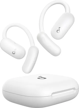 AeroFit 2 by Anker - Open-ear oordopjes - Niet-intrusief ontwerp - Verstelbaar comfort - Goede pasvorm - Rijke bas - Hi-res audio - 42 uur afspeeltijd - Bluetooth 5.4 - Draadloos opladen - IP55 - Open-ear earbuds by Soundcore in White – product photo 1 of 2