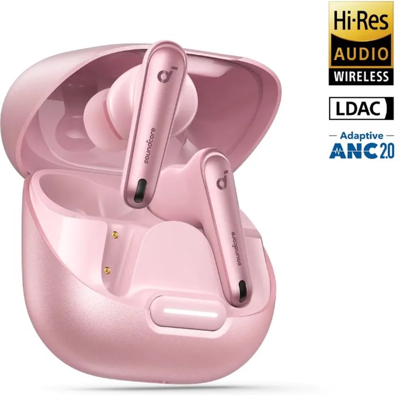 Liberty 4 NC - Wireless Noise Cancelling Earbuds - 98.5% Noise Reduction - draadloze oordopjes - Adaptive Noise Cancelling to Ears and Environment - Hi-Res Sound - 50H Battery van Soundcore in Roze – productfoto
