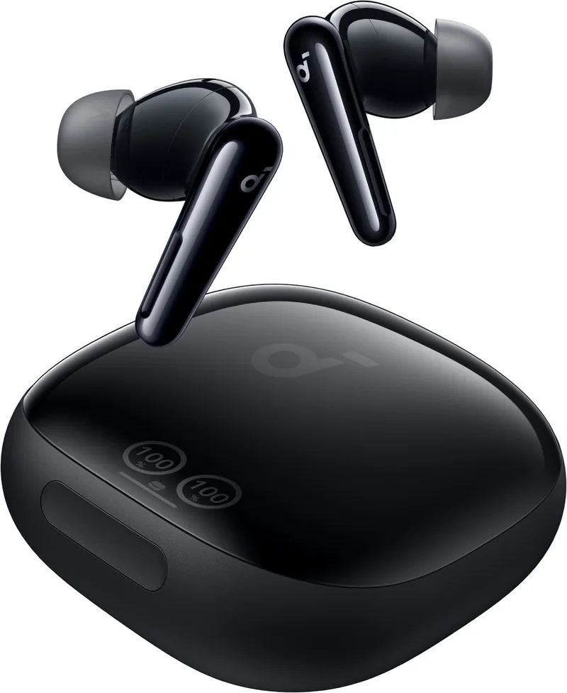 Liberty 4 Pro by Anker - Draadloze oordopjes met ruisonderdrukking - 7 sensoren - Realtime adaptieve ruisonderdrukking - 2x sneller opladen - Hifi-muziek op studioniveau - 6 microfoons en AI by Soundcore in Black – product photo