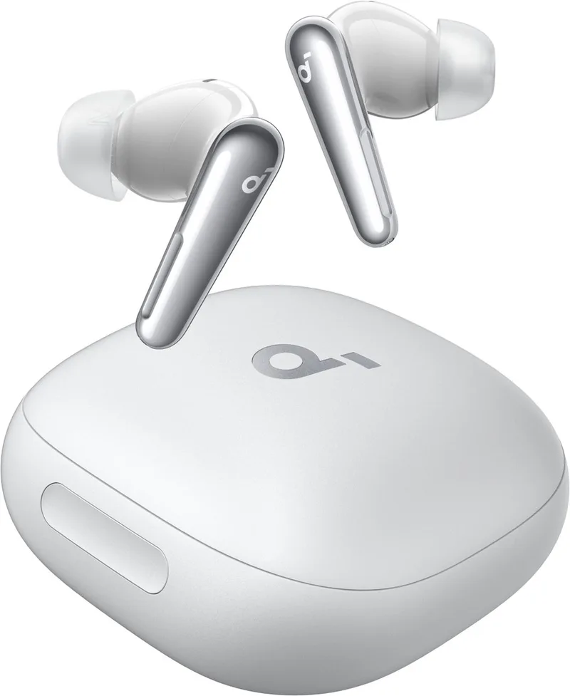 Liberty 4 Pro van Anker - Draadloze oordopjes met ruisonderdrukking - 7 sensoren - Realtime adaptieve ruisonderdrukking - 2x sneller opladen - Hifi-muziek op studioniveau - 6 microfoons en Al by Soundcore in White – product photo