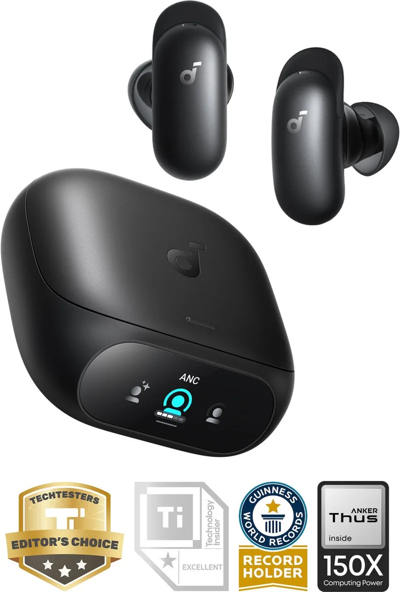 Liberty 5 Pro by Anker - Anker Thus Al Chip - Kristalheldere Gesprekken - Noise Cancelling Oordopjes - Draadloze Oordopjes - ANC Met 6 - 5 U/28 U:Speeltijd - Snelladen - Draadloos Opladen van Soundcore in Zwart – productfoto