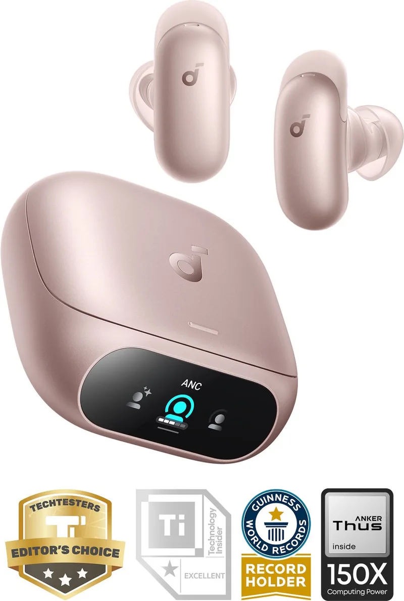 Liberty 5 Pro by Anker - Anker Thus Al Chip - Kristalheldere Gesprekken - Noise Cancelling Oordopjes - Draadloze Oordopjes - ANC Met 6 - 5 U/28 U:Speeltijd - Snelladen - Draadloos Opladen by Soundcore in Pink – product photo