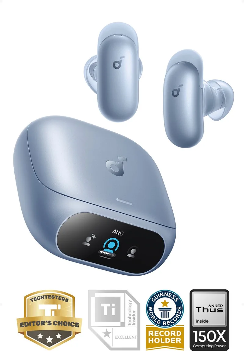 Liberty 5 Pro by Anker - Anker Thus Al Chip - Kristalheldere Gesprekken - Noise Cancelling Oordopjes - Draadloze Oordopjes - ANC Met 6 - 5 U/28 U:Speeltijd - Snelladen - Draadloos Opladen by Soundcore in Blue – product photo