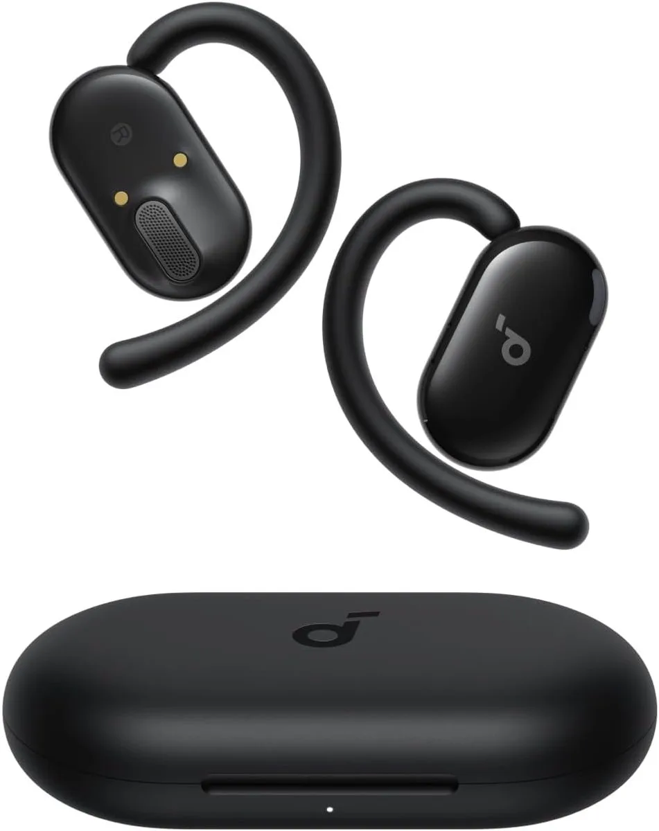 V20i open-ear koptelefoon by Anker - Verstelbare oorhaken - Comfortabel - Stevige grip - Sterke bas - Ruisvrije telefoongesprekken - IP55 - Led - 36 uur speeltijd - Bluetooth 5.4 oordopjes - Multipoint verbinding de Soundcore en Noir – photo produit