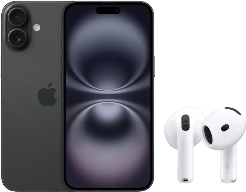 iPhone 16 128GB Zwart + AirPods 4 Active Noise Cancellation de Apple – photo produit