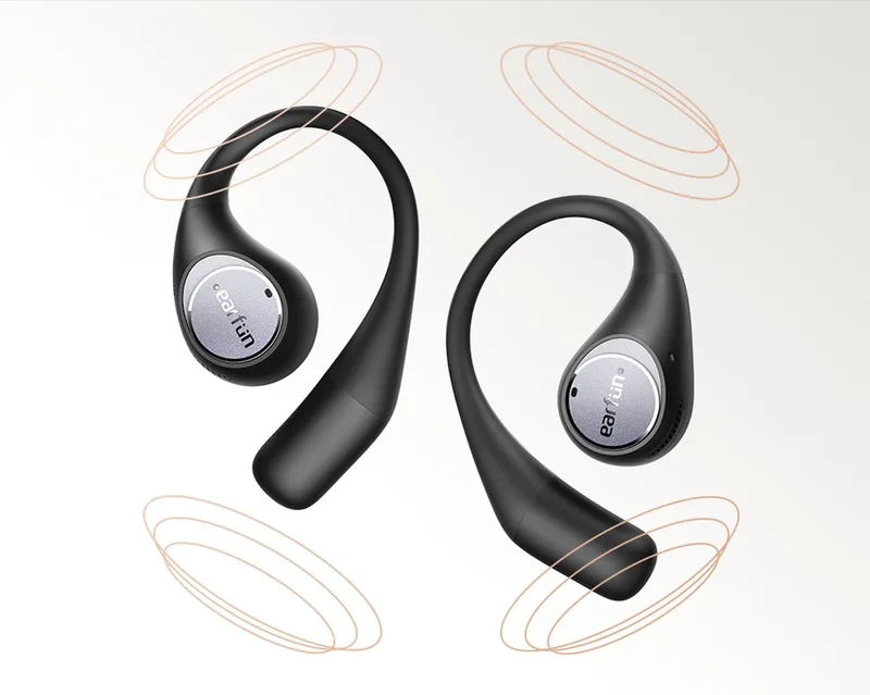 OpenJump - Open-Ear Oordopjes - Hi-Res Audio met LDAC - IPX7 Waterbestendig - 42 uur batterijduur van EarFun in Zwart – productfoto