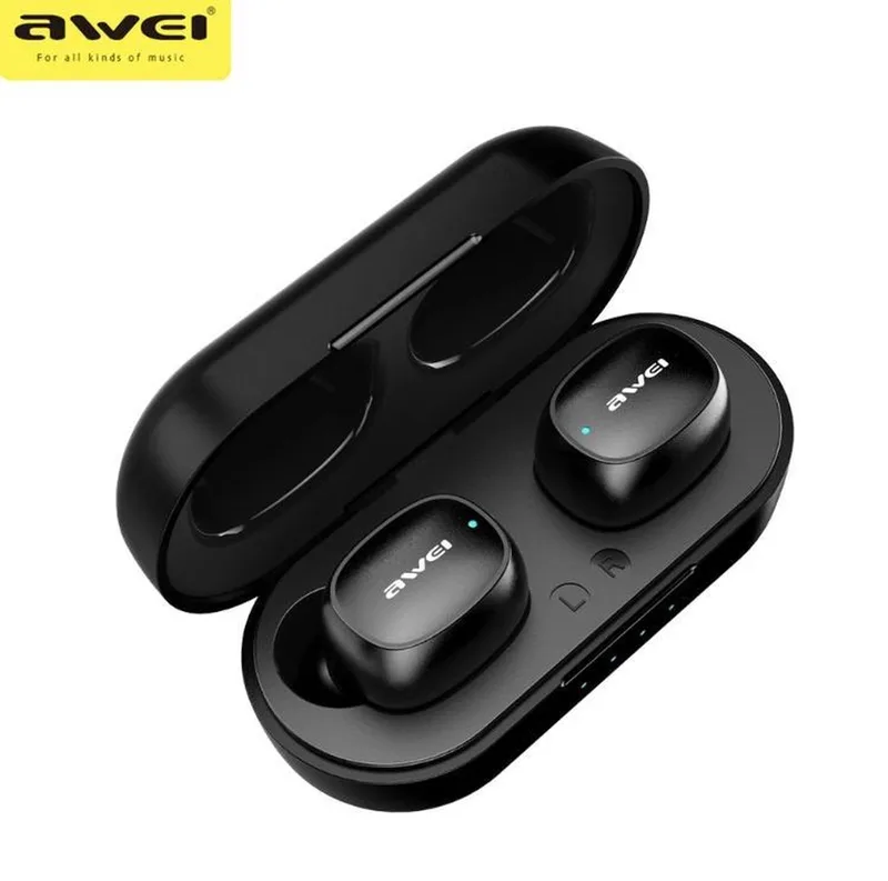 Awei T13 TWS sportoordopjes met oplaadetui van Huawei in Zwart – productfoto