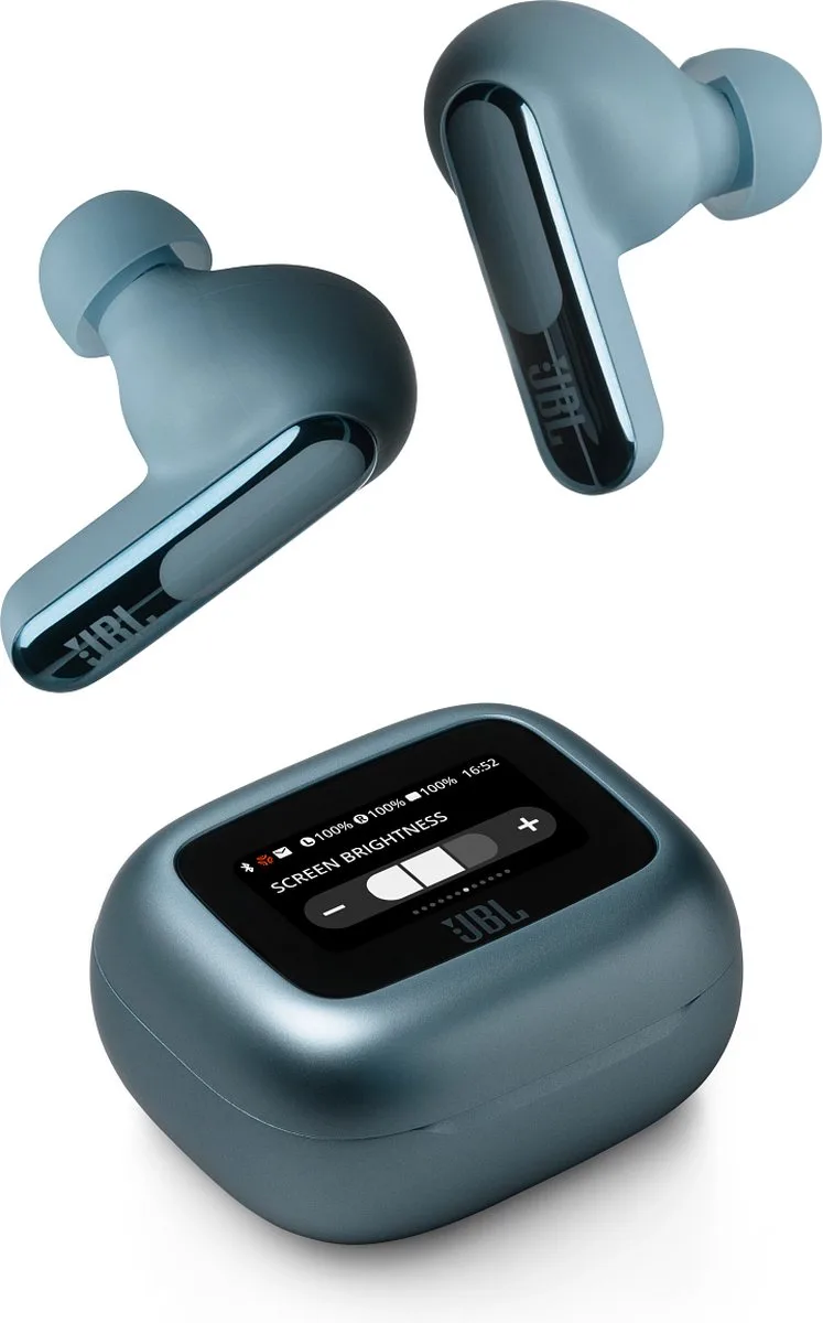Live Beam 3 - Draadloze Noise Cancelling Oordopjes - Oortjes Draadloos - Bluetooth - Stick Design - Smart Charging Case met Display - 48 uur batterij by JBL in Blue – product photo