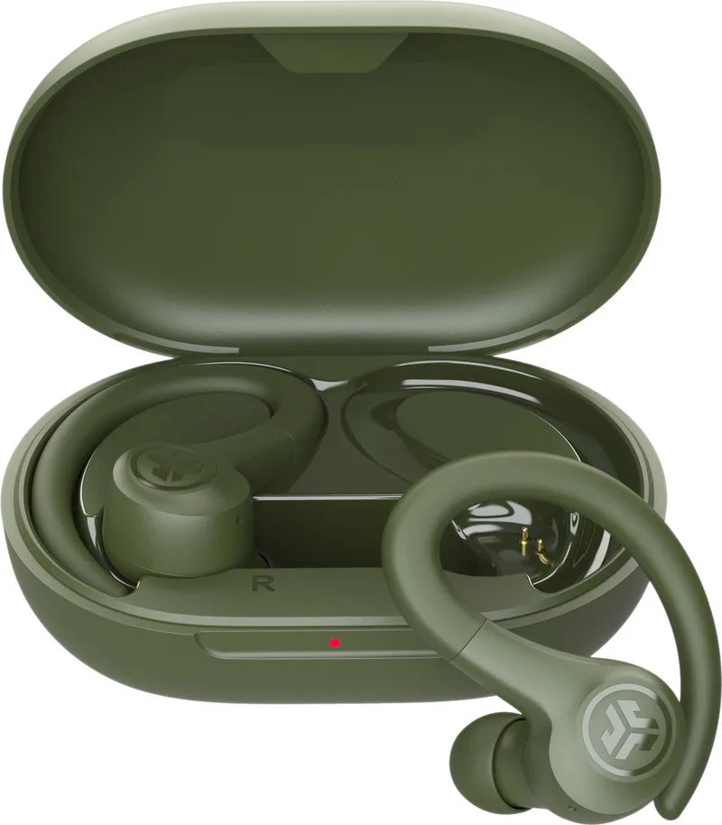 Go Sport Draadloze Oordopjes - Sport Oortjes Draadloos - 35 uur Batterijduur - Bluetooth - Oorhaak - IP55 Zweet- & Waterbestendig - Hardlopen by JLab in Dark green – product photo