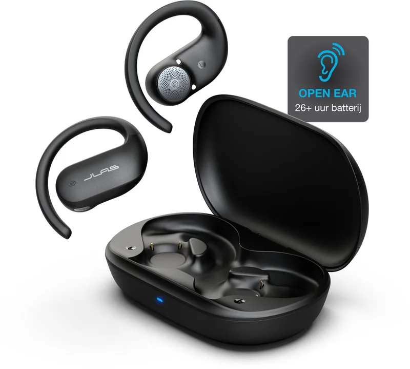 Jbuds Open Sport 2 Draadloze Oordopjes - Sport Oortjes Draadloos - Open Ear - 26 uur Batterijduur - IP55 Zweetbestendig - Multipoint by JLab in Black – product photo