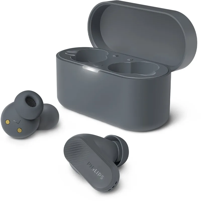 TAT3509 Noise Cancelling True Wireless In-Ear Bluetooth Oortjes - Klein, Natuurlijk geluid, Dynamische bas, Oplaadcase, Heldere gesprekken, Ideaal voor woon-werkverkeer en sporten - Donker grijs fra Philips i Mørkegrå – produktbillede