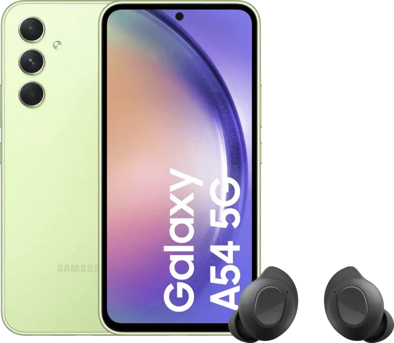 Galaxy A54 128GB Grün 5G + Samsung Galaxy Buds FE Schwarz von Samsung – Produktfoto