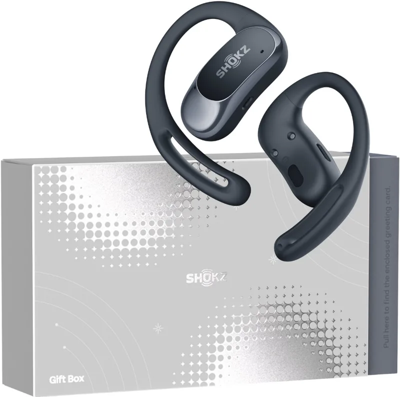Gift Box OpenFit Air met Hoesje - Open-ear - Sporthoofdtelefoon - Draadloze Oordopjes - Zwart by Shokz in Zwart Gift Box – product photo