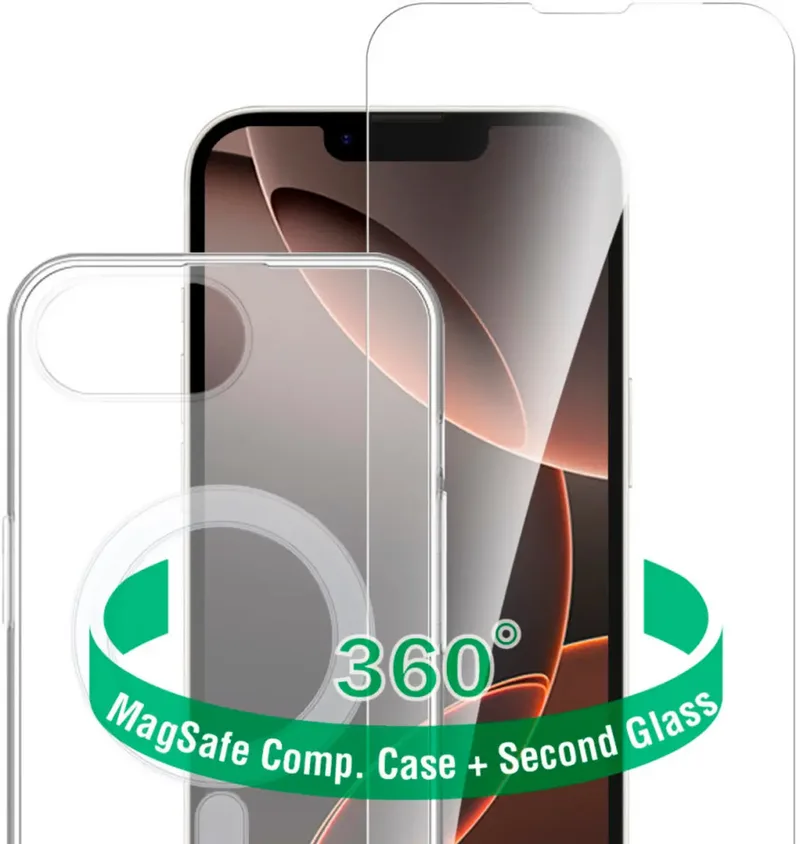 4Smarts 360° Premium Protection Set Hülle + Schutzglas Set Apple iPhone 16e, iPhone 17e Transparent Induktives Laden 541358 by 4smarts – product photo