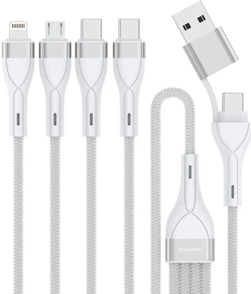 4smarts 4-in-2 15W USB/USB-C naar 2x USB-C/Lightning/Micro USB Kabel 1.2M by 4smarts in White – product photo