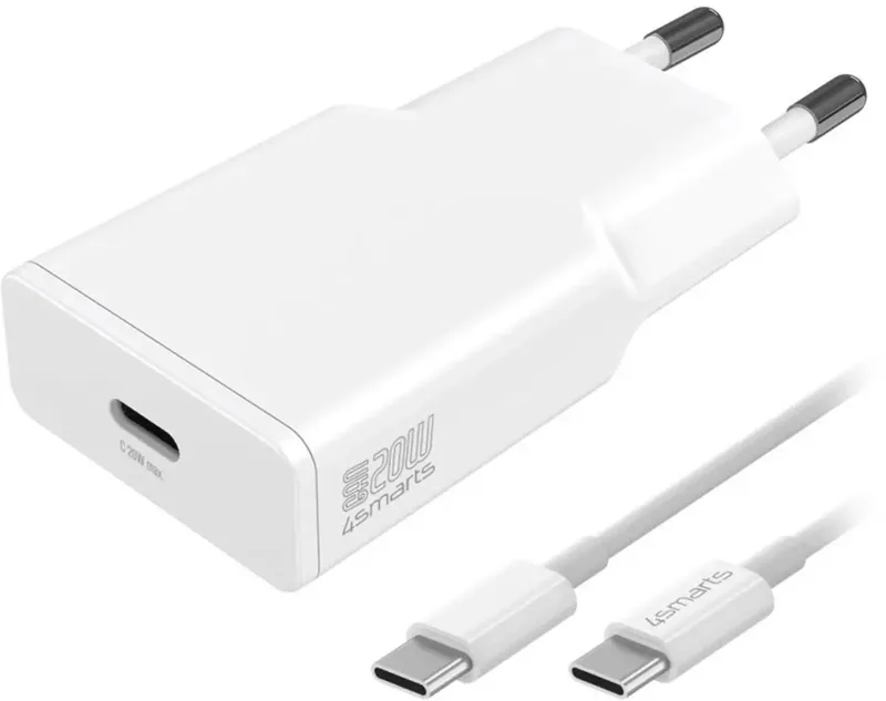 4Smarts 4SMARTS - Ladegerät PDPlug Slim 20W GaN 1C+ USB-C Kabel 1.5 m USB-oplader 20.00 W USB-C USB PD Binnen, Thuis Snellader van 4smarts in Wit – productfoto