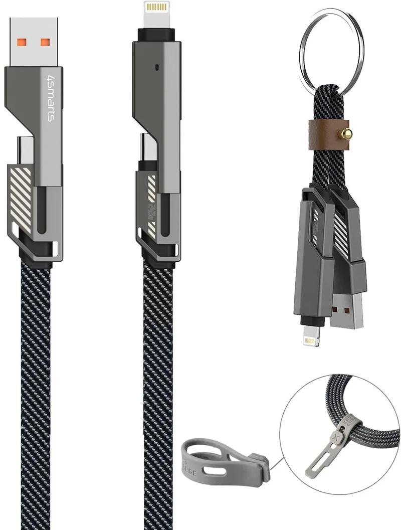ComboCord Flat 240W USB-C/USB-A naar USB-C/Lightning Kabel 1.5M de 4smarts en Gris – photo produit