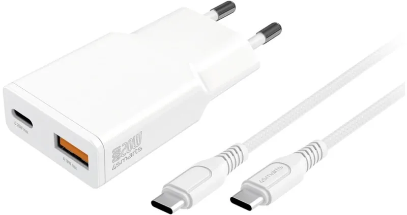 Pdplug Slim 20W Oplader Voor Apple Samsung Xiaomi Met Usb-C En Usb-A by 4smarts in Transparent – product photo