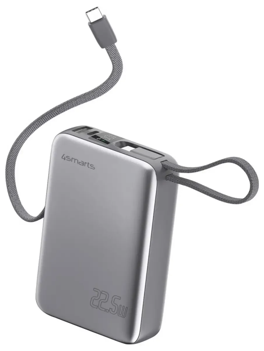 Pocket Dual Cord powerbank (extra batterij) 20000 mAh Power Delivery LiPo USB-A, USB-C van 4smarts in Grijs – productfoto