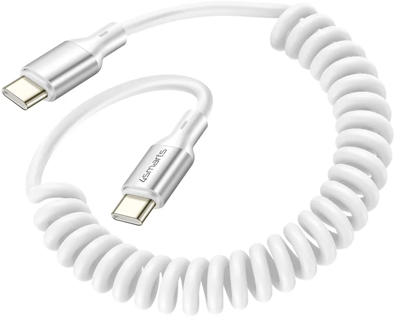 Spiraal USB-C naar USB-C Kabel 100W - Oprolbaar - 480Mbps Data - 12-50cm fra 4smarts i Hvid – produktbillede