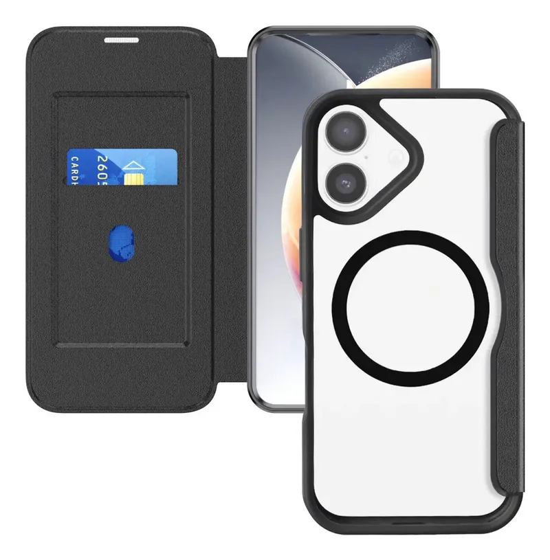 Urban Pro Flipcase Booklet Apple iPhone 17 Schwarz, Transparent Induktives Laden 541775 van 4smarts – productfoto