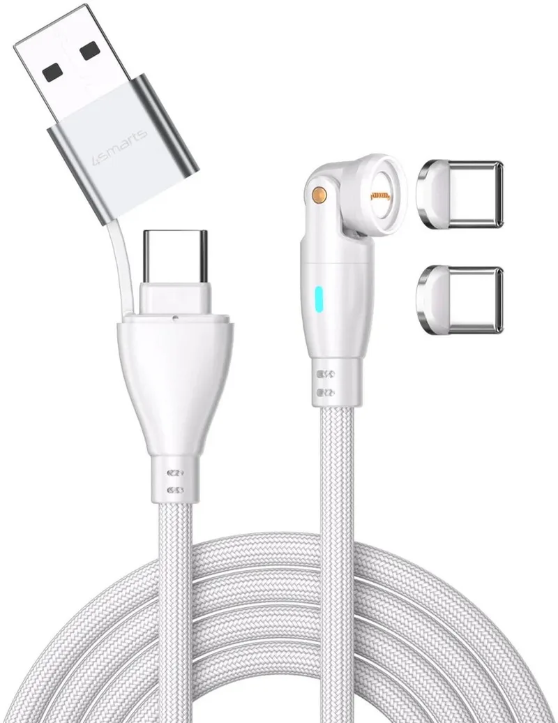 USB-C/USB-A naar USB-C 100W Magnetische Oplaad Kabel PD 1.8 Meter by 4smarts in White – product photo