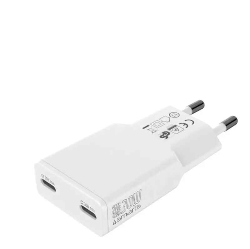 USB-oplader 30 W 2x USB-C USB PD Binnen GaN, USB Power Delivery (USB-PD) van 4smarts in Wit – productfoto