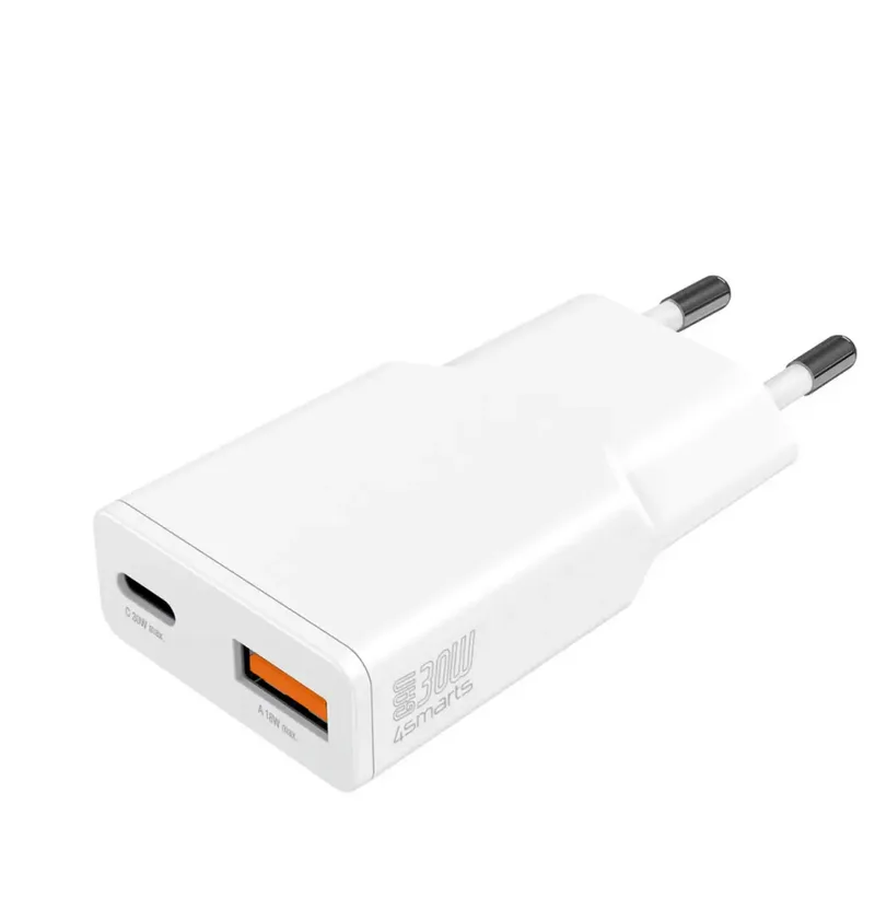 USB-oplader 30 W USB-A, USB-C USB PD Binnen GaN, USB Power Delivery (USB-PD) de 4smarts en Blanc – photo produit