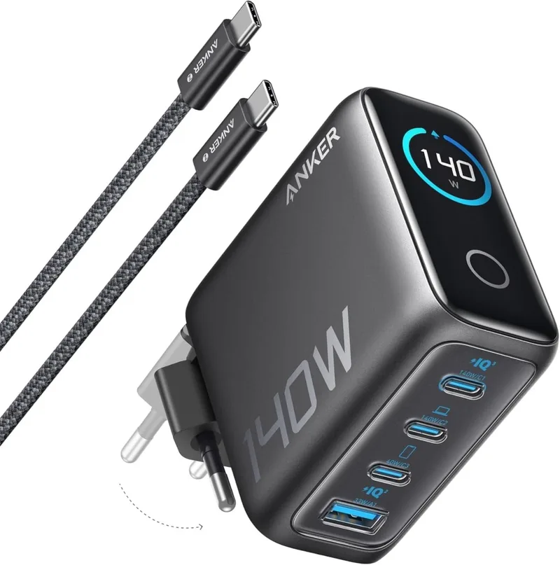 Anker 140W USB-C oplader - Geschikt als lader voor laptops - 4 poorten voor snelladen van meerdere apparaten - Geavanceerde GaN-lichtnetadapter - Intuïtieve touch-bediening by Anker in Black – product photo