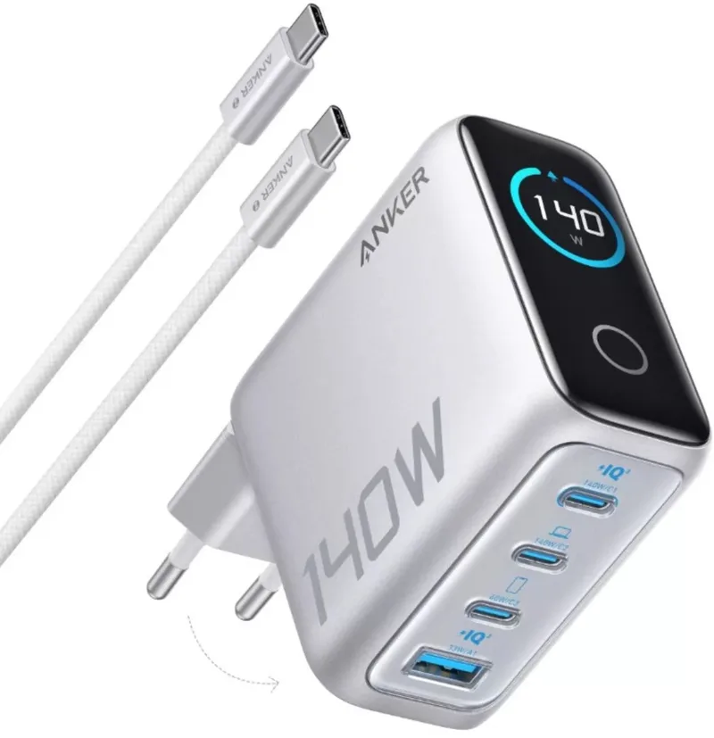 Anker 140W USB-C oplader - Geschikt als lader voor laptops - 4 poorten voor snelladen van meerdere apparaten - Geavanceerde GaN-lichtnetadapter - Intuïtieve touch-bediening by Anker in Grey – product photo