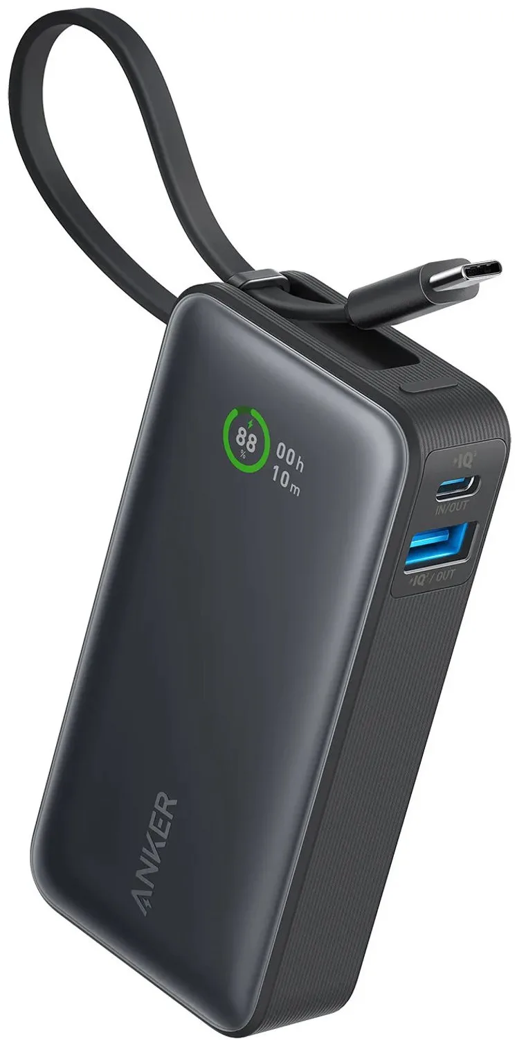 Anker 30W Powerbank met Ingebouwde USB-C Kabel 10.000 mAh von Anker in Schwarz – Produktfoto