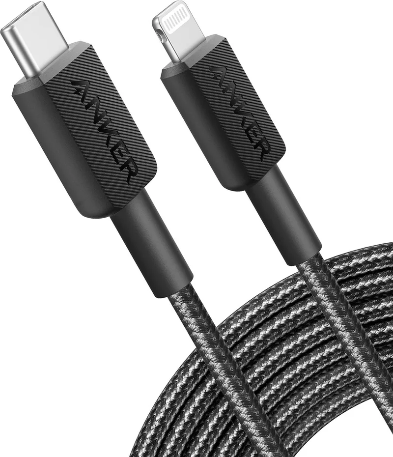 Anker 322-USB-C-naar-Lightningkabel 300 cm) - MFi-gecertificeerd - snellaadkabel voor iPhone 14 Plus, 14, 14 Pro Max, 13, 13 Pro, 12, 11 X, XS, XR (oplader niet inbegrepen) von Anker in Schwarz – Produktfoto