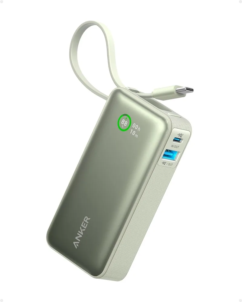 Anker-Nano powerbank-10.000 mAh powerbank met ingebouwde USB-C-kabel -PD 30 W maximaal vermogen met 1 x USB-C, 1 x USB-A by Anker in Green – product photo