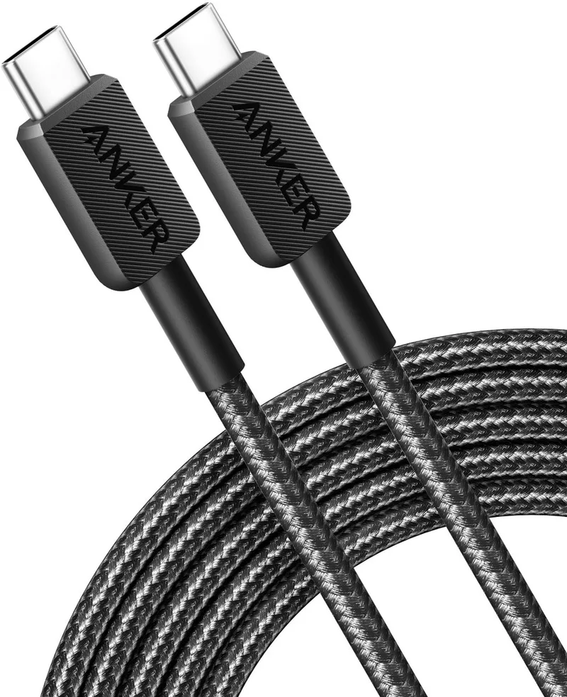 Charging 322 USB-C naar USB-C Kabel - 3m Gevlochten - Hoge Snelheid Compatibel - Duurzaam Ontwerp - Geschikt voor Samsung S23 en andere USB-C apparaten by Anker in Black – product photo