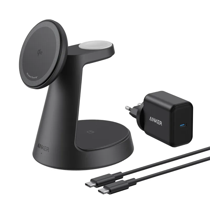 MagGo draadloze oplader (3-in-1, dockstandaard) kabel- en opladerbundel - Europa (uitgezonderd UK-stekker) goud 1 van Anker – productfoto