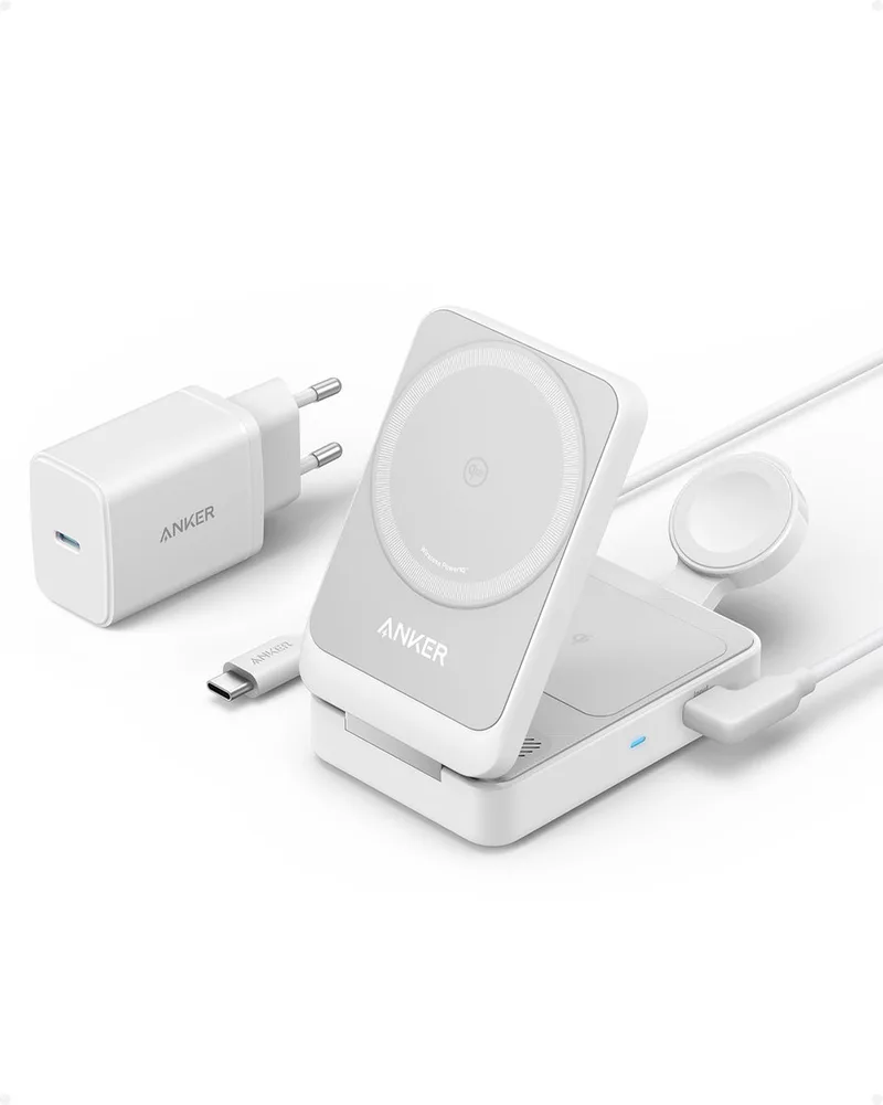 MagGo Fold 3-in-1 QI2 - MagSafe Draadloos Oplaadstation by Anker in White – product photo