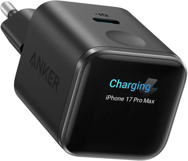 Nano 45W USB-C snellader met Smart Display - Intelligente oplader met realtime scherm - IPhone-herkenning en batterijbescherming by Anker in Black – product photo