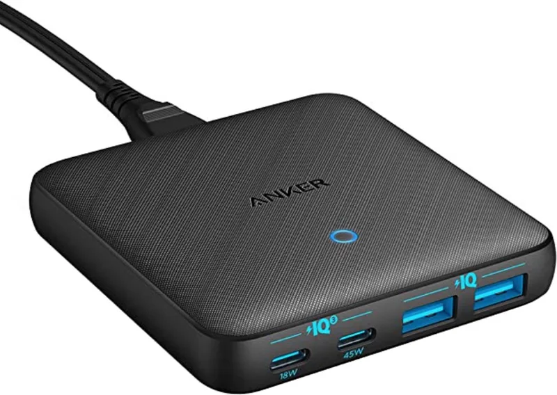 PowerPort Atom III Desk Charger - 65W Slim USB Charger - 2 USB-C & 2 USB-A Poorten - Compact Ontwerp - PowerIQ 3.0 Technologie by Anker in Black – product photo