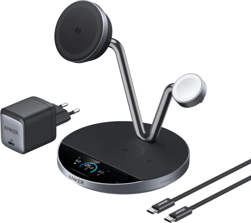 Prime 3-in-1 MagGo und Qi2.2 Kabelloses Ladegerät 25 W Schwarz fra Anker – produktbillede