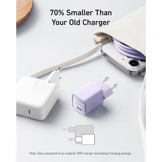 USB C GaN Charger 30W-511 Charger (Nano 3)-PIQ 3.0 PPS Fast Charger (Cable Not Included) fra Anker i Hvid – produktbillede 3 af 6