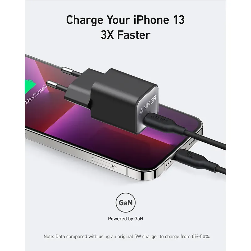 USB C GaN Charger 30W-511 Charger (Nano 3)-PIQ 3.0 PPS Fast Charger (Cable Not Included) fra Anker i Hvid – produktbillede 4 af 6