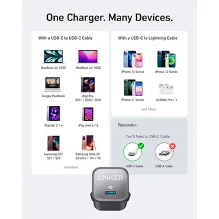 USB C GaN Charger 30W-511 Charger (Nano 3)-PIQ 3.0 PPS Fast Charger (Cable Not Included) fra Anker i Hvid – produktbillede 6 af 6