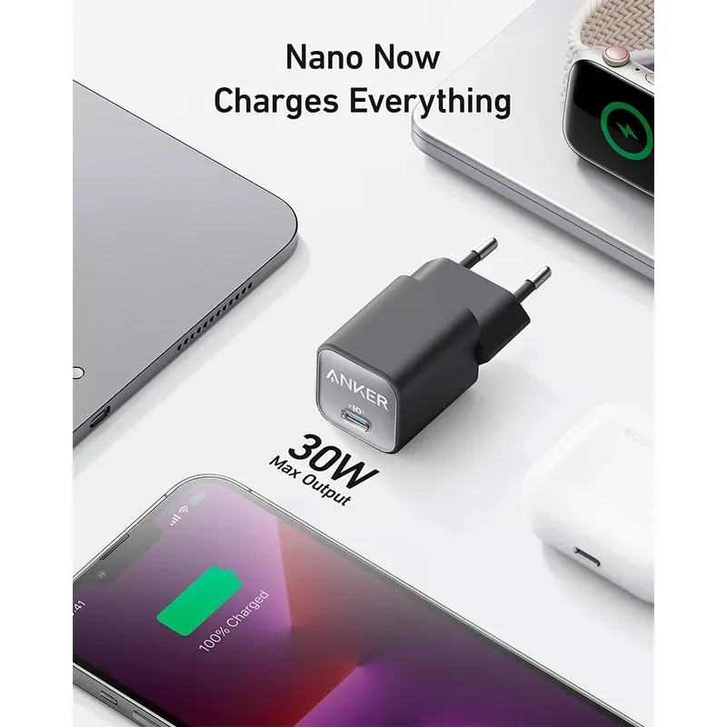 USB C GaN Charger 30W-511 Charger (Nano 3)-PIQ 3.0 PPS Fast Charger (Cable Not Included) fra Anker i Hvid – produktbillede 2 af 6