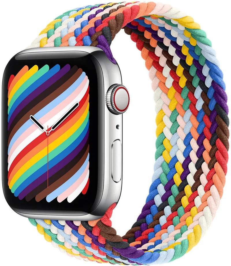 Gevlochten solobandje voor de Apple Watch | 44/45/46/49 mm - Maat 1 - Pride Edition by Apple in Pride Edition, Size 1 (133 mm – 138 mm) – product photo
