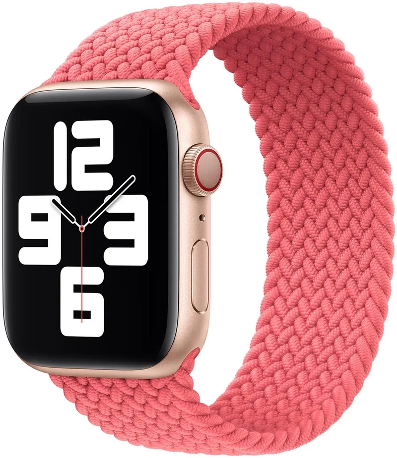 Gevlochten solobandje voor de Apple Watch | 44/45/46/49 mm - Maat 4 - Pink Punch de Apple en Rose, Size 4 (151 mm – 156 mm) – photo produit