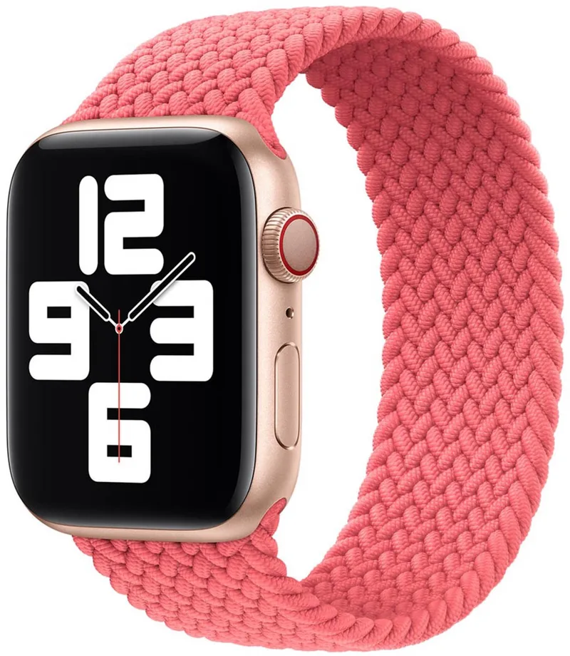Gevlochten solobandje voor de Apple Watch | 44/45/46/49 mm - Maat 10 - Pink Punch van Apple in Roze, Size 10 (187 mm – 192 mm) – productfoto