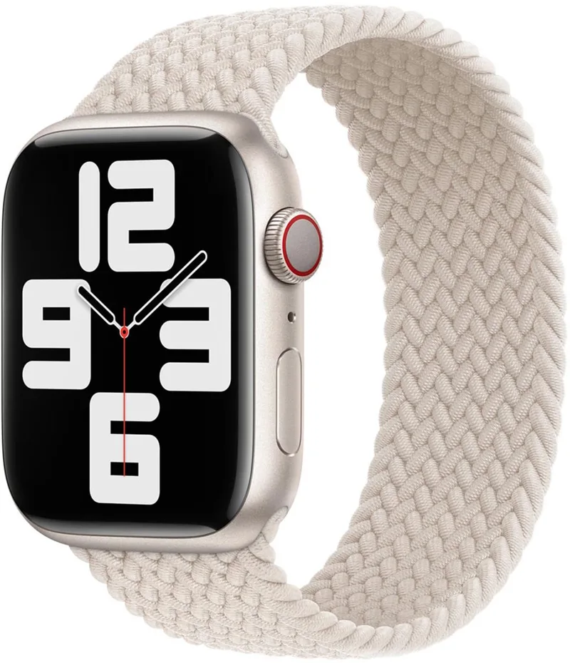 Gevlochten solobandje voor de Apple Watch | 44/45/46/49 mm - Maat 10 - Starlight van Apple in Wit – productfoto