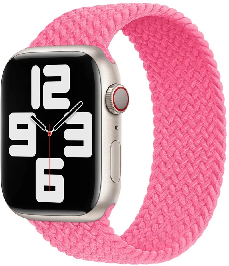 Gevlochten solobandje voor de Apple Watch | 44/45/46/49 mm - Maat 9 - Flamingo by Apple in Pink, Size 9 (181 mm – 186 mm) – product photo